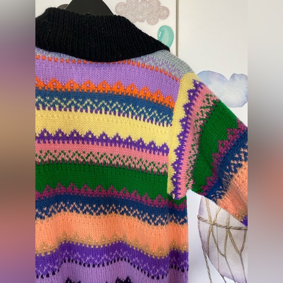 Vintage handmade sweater coat rainbow L - Picture 8 of 13